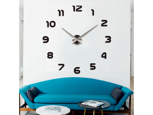 3D Nalepovacie hodiny DIY Clock 1-12, Black/silver XL 90-130cm