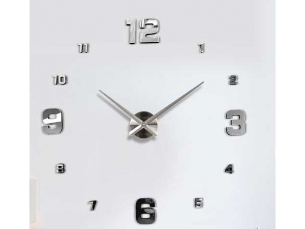 3D Nalepovacie hodiny Clock BIG 3-12 L, Silver Mirror 80-130cm 3D Nalepovacie hodiny Clock BIG 3-12 L, Silver Mirror 80-130cm