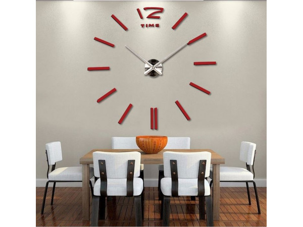 3D Nalepovacie hodiny DIY Clock BIG Time, červené 90-130cm