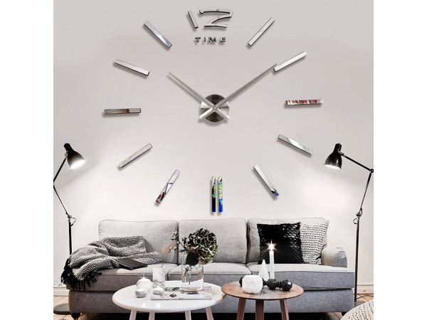 3D Nalepovacie hodiny DIY Clock 12 Time Silver S, 60-100cm