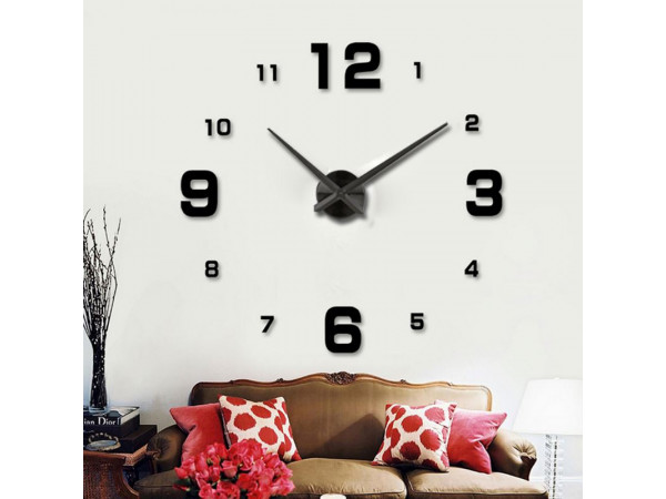 3D Nalepovacie hodiny Clock BIG 3-12 L, čierne 80-130cm