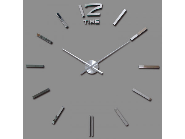 3D Nalepovacie hodiny DIY Clock BIG Time XL, Silver 90-130cm
