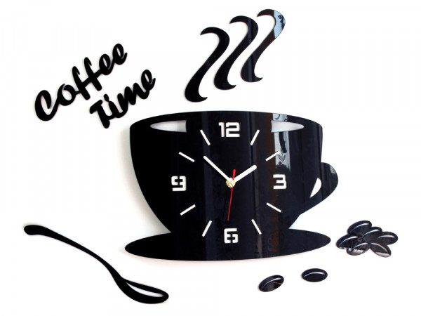 Nástenné hodiny DIY, Coffee Time Black, 64x43cm Nástenné hodiny DIY, Coffee Time Black, 64x43cm