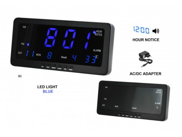 Digitálny LED budík/ hodiny MPM s dátumom a teplomerom C02.3568, 21cm Digitálny LED budík/ hodiny MPM s dátumom a teplomerom C02.3568, 21cm