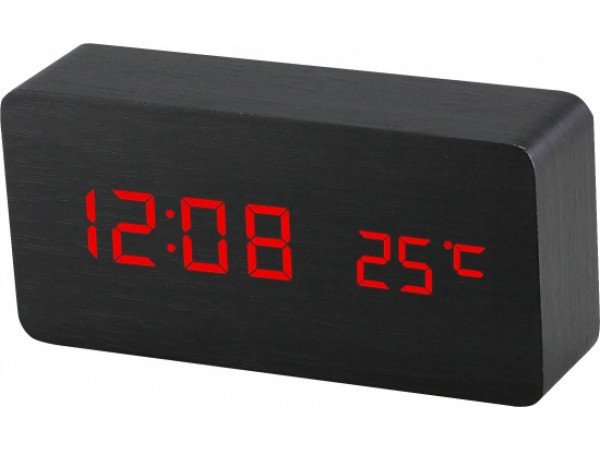 Digitálny LED budík s dátumom a teplomerom EuB8466 RED BLACK, 15cm