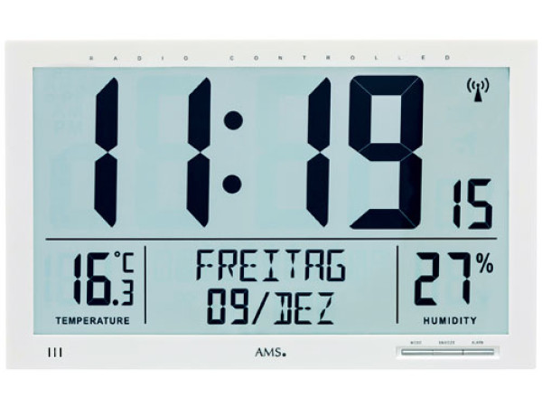 Digitálne hodiny riadené rádiovým signálom AMS 5887, 37cm