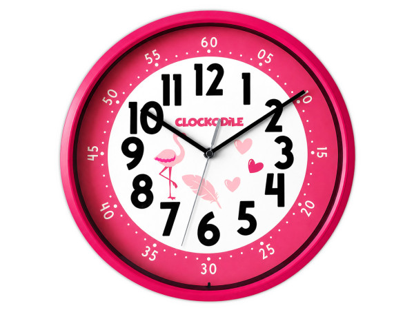 Ružové detské nástenné hodiny flamingo CLOCKODILE CCS3002