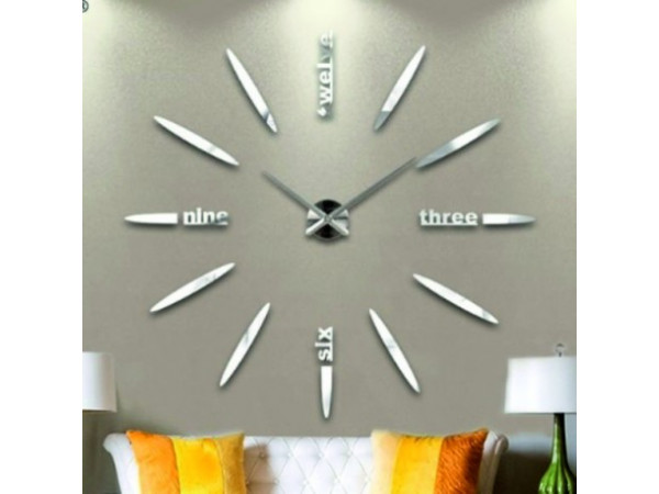 3D Nalepovacie hodiny DIY Clock BIG Twelve C1, strieborné 80-130cm