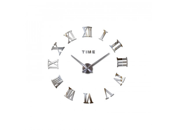 3D Nalepovacie hodiny DIY Clock Roma C2, strieborné 90-130cm