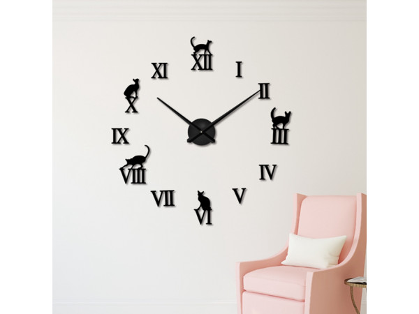 3D Nalepovacie hodiny DIY Clock Cat Time, čierne 70-120cm 3D Nalepovacie hodiny DIY Clock Cat Time, čierne 70-120cm