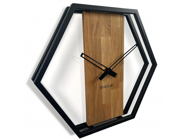 Dubové hodiny Loft Hexagon kovové 50cm, z231 Dubové hodiny Loft Hexagon kovové 50cm, z231