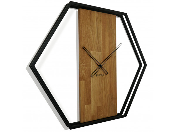 Dubové hodiny Loft Hexagon kovové 80cm, z231 Dubové hodiny Loft Hexagon kovové 80cm, z231