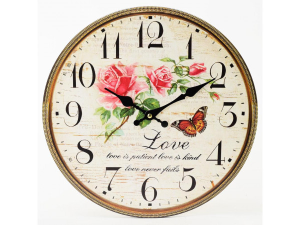 Nástenné hodiny, Flor0135, Love, 34cm Nástenné hodiny, Flor0135, Love, 34cm