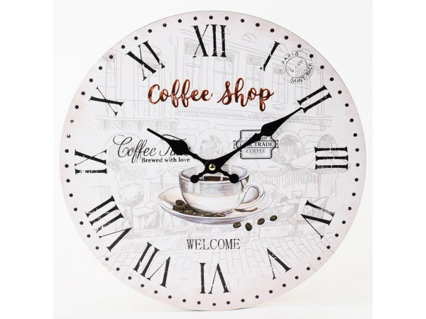 Nástenné hodiny, Flor0152, Coffee Shop, 34cm Nástenné hodiny, Flor0152, Coffee Shop, 34cm