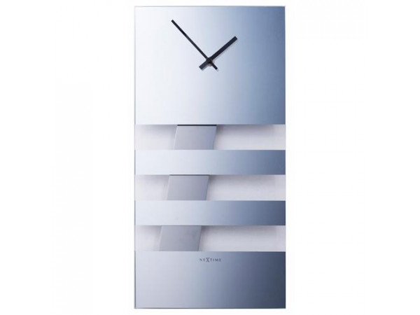 Dizajnové nástenné kyvadlové hodiny 2855 Nextime Bold Stripes silver 38x19cm