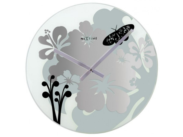 Designové nástenné hodiny 8087 Nextime Hibiscus black 43cm Designové nástenné hodiny 8087 Nextime Hibiscus black 43cm
