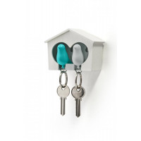 Nástenný držiak s kľúčenkami Qualy Duo Sparrow, biela búdka / biela + modrá kľúčenka