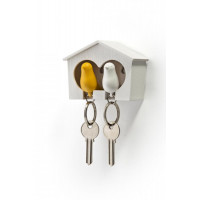 Nástenný držiak s kľúčenkami Qualy Duo Sparrow, biela búdka / biela + žltá kľúčenka
