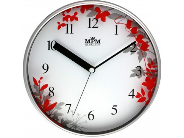 Nástenné hodiny MPM, 3087.7220 - strieborná matná/červená, 30cm Nástenné hodiny MPM, 3087.7220 - strieborná matná/červená, 30cm