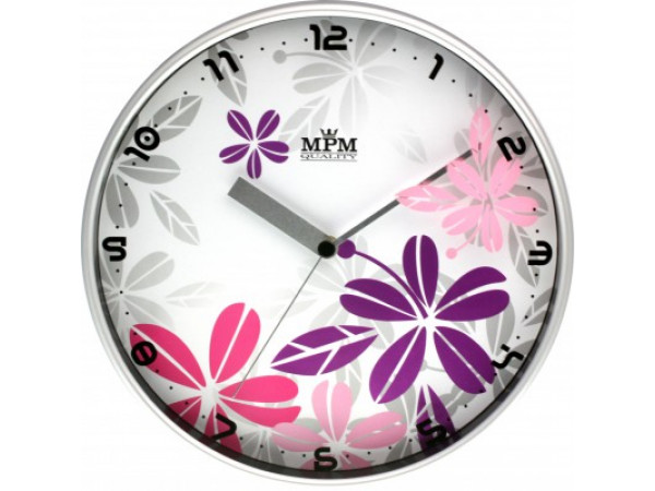 Nástenné hodiny MPM, 3087.7223 - strieborná matná/ružová, 30cm Nástenné hodiny MPM, 3087.7223 - strieborná matná/ružová, 30cm