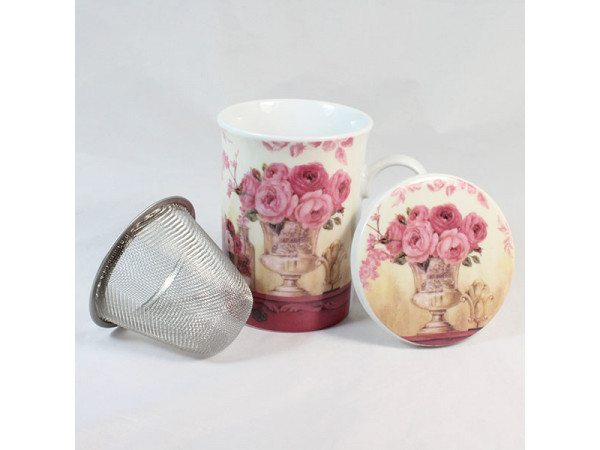 Porcelánová šálka+sitko+vrchnák, MEY, 300ml