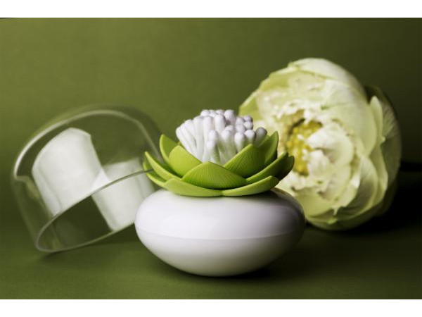 Stojanček na vatové tyčinky Qualy Lotus Cotton Bud, biely-zelený Stojanček na vatové tyčinky Qualy Lotus Cotton Bud, biely-zelený