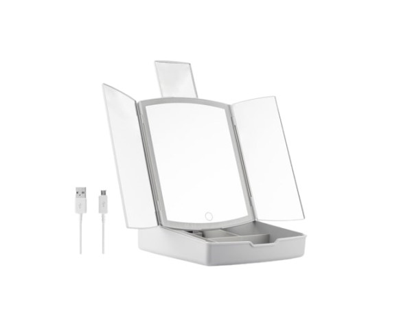 Skladacie LED zrkadlo 3 v 1 s organizérom na make-up, InnovaGoods 3402