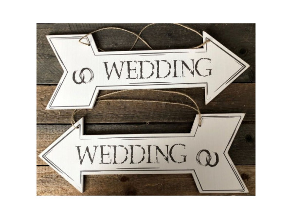 Svadobná tabuľka Wedding šípka Uni TB2501, biela 60 cm Svadobná tabuľka Wedding šípka Uni TB2501, biela 60 cm