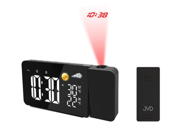 Rádiom riadená meteorologická stanica s budíkom JVD RB3211.1, čierna