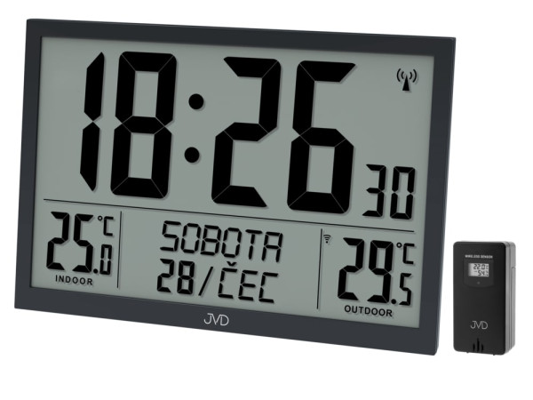 Digitálne rádiom riadené XL hodiny JVD RB9412.1, čierne Digitálne rádiom riadené XL hodiny JVD RB9412.1, čierne