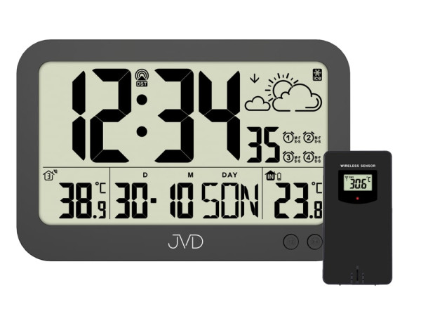 Digitálne rádiom riadené hodiny JVD RB3565.1, čierne Digitálne rádiom riadené hodiny JVD RB3565.1, čierne