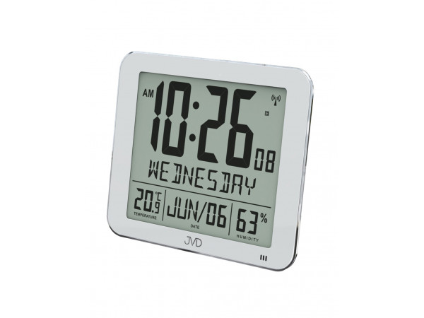 Rádiom riadené digitálne hodiny s budíkom JVD strieborné DH9335.1, 25cm Rádiom riadené digitálne hodiny s budíkom JVD strieborné DH9335.1, 25cm