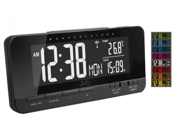 Rádiom riadený budík JVD čierny RB9350.1, 13cm Rádiom riadený budík JVD čierny RB9350.1, 13cm
