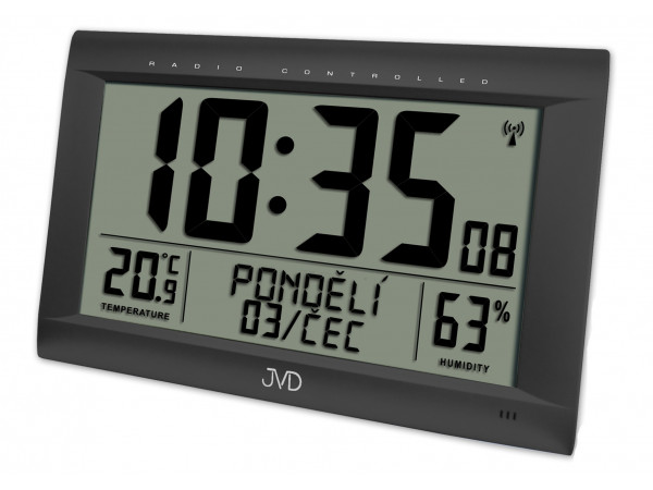 Rádiom riadené digitálne hodiny s budíkom JVD čierne RB9075.1, 41cm Rádiom riadené digitálne hodiny s budíkom JVD čierne RB9075.1, 41cm