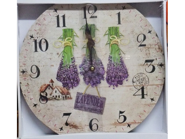Nástenné hodiny drevené, Vintage, ar22r, Lavender, 34cm