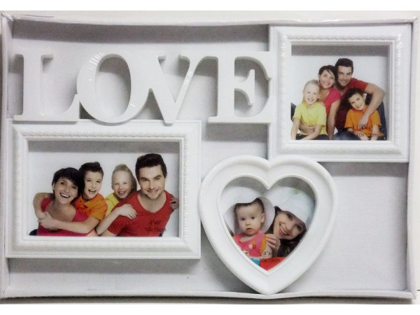 Fotorám na 3 fotky Love, biely, 37x25 cm