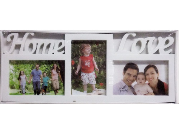 Fotorám na 3 fotky Home Love, biely, 43x18cm