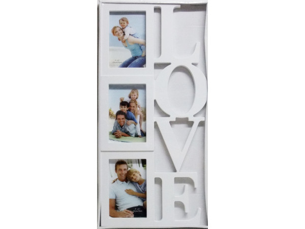Fotorám na 3 fotky Love, biely, 26x54cm