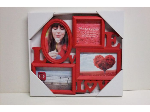 Fotorám Love na 4 fotky, červený,  35x32cm
