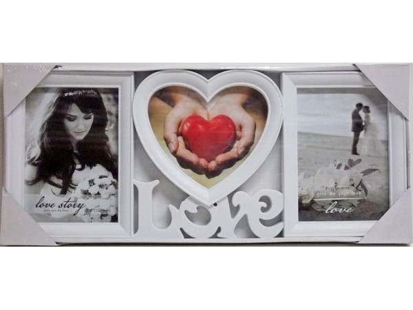 Fotorám na 3 fotky Love Story, biely 49x21cm