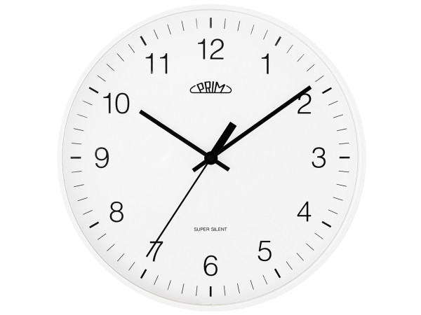 Okrúhle nástenné hodiny, Prim Super silent biela, E01.4345.00 Okrúhle nástenné hodiny, Prim Super silent biela, E01.4345.00