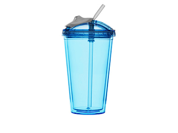 Pohár so slamkou SAGAFORM Fresh Smoothie Mug, 450ml, modrý