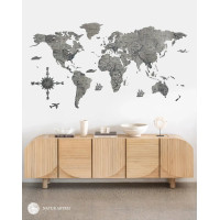 Nástenná drevená mapa sveta 3D, ručne vyrábaná, 200x100 cm sivá Nástenná drevená mapa sveta 3D, ručne vyrábaná, 200x100 cm sivá