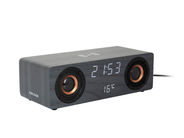 Budík, rádio a nabíjačka telefónu Karlsson KA6059BK, 25cm