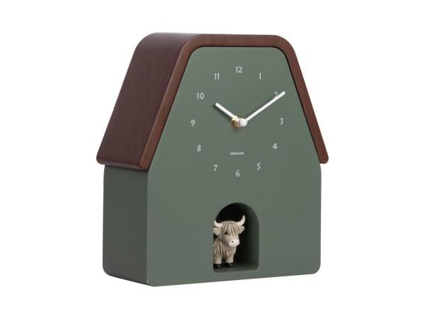 Nástenné hodiny Highland Cow Cuckoo Karlsson KA6162GR, zelená Nástenné hodiny Highland Cow Cuckoo Karlsson KA6162GR, zelená