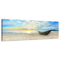 Obraz na plátne Panoráma, Loď na pláži, 158x46cm