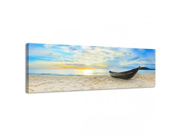 Obraz na plátne Panoráma, Loď na pláži, 158x46cm Obraz na plátne Panoráma, Loď na pláži, 158x46cm