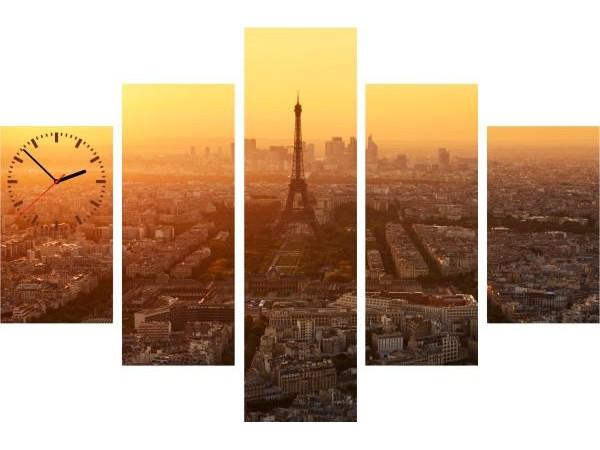 5-dielov, Hodiny ako obraz, Eiffelova veža, 100x70cm