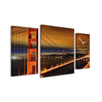 3-dielný obraz s hodinami, Golden Gate, 95x60cm 3-dielný obraz s hodinami, Golden Gate, 95x60cm