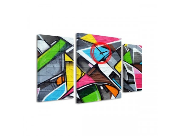 3-dielný obraz s hodinami, Grafitti, 95x60cm 3-dielný obraz s hodinami, Grafitti, 95x60cm